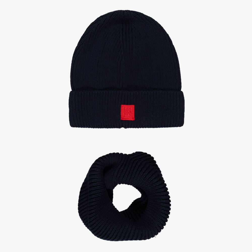 Liewood-Navy Blue Organic Cotton Knitted Hat & Scarf Set | Childrensalon Outlet
