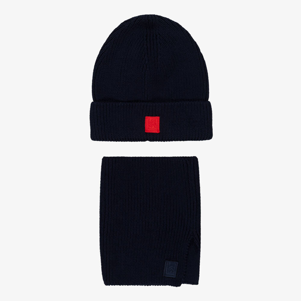 Liewood-Navy Blue Organic Cotton Knitted Hat & Scarf Set | Childrensalon Outlet