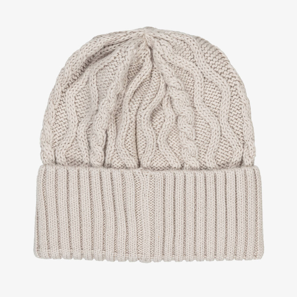 Liewood-Pale Beige Organic Cotton Cable Knit Beanie Hat | Childrensalon Outlet