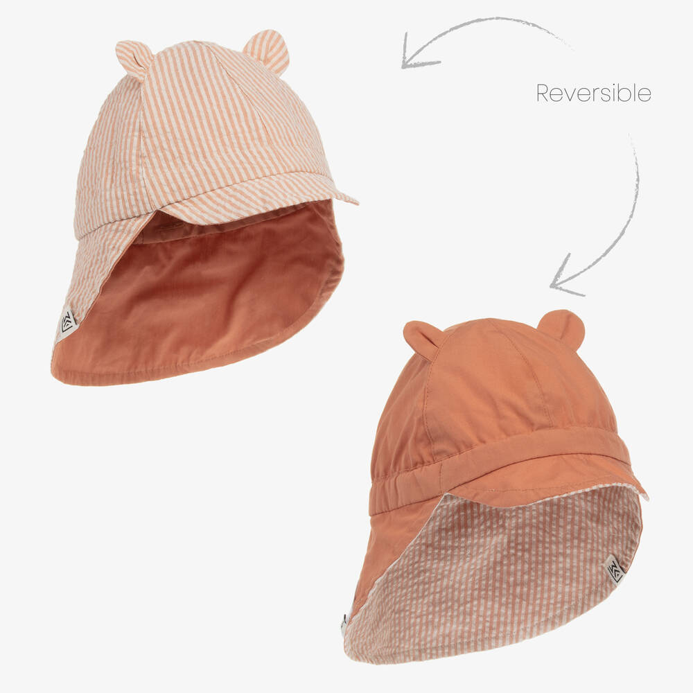 Liewood - Pink & Beige Striped Reversible Sun Hat | Childrensalon