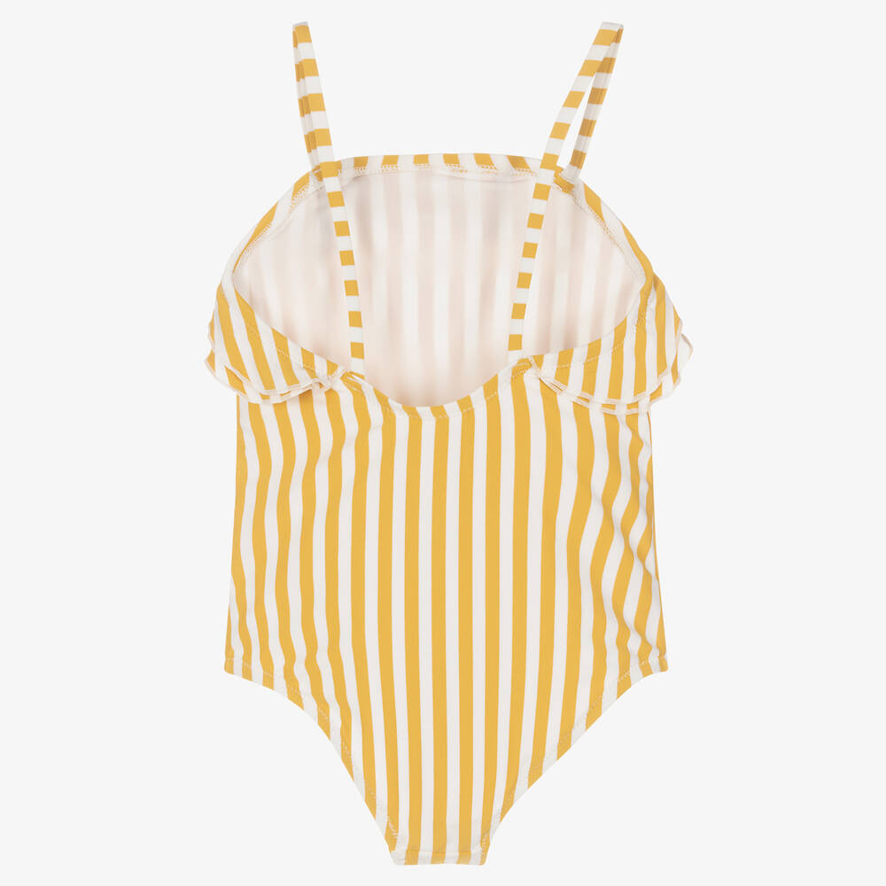 Yellow and white striped swimsuit on sale