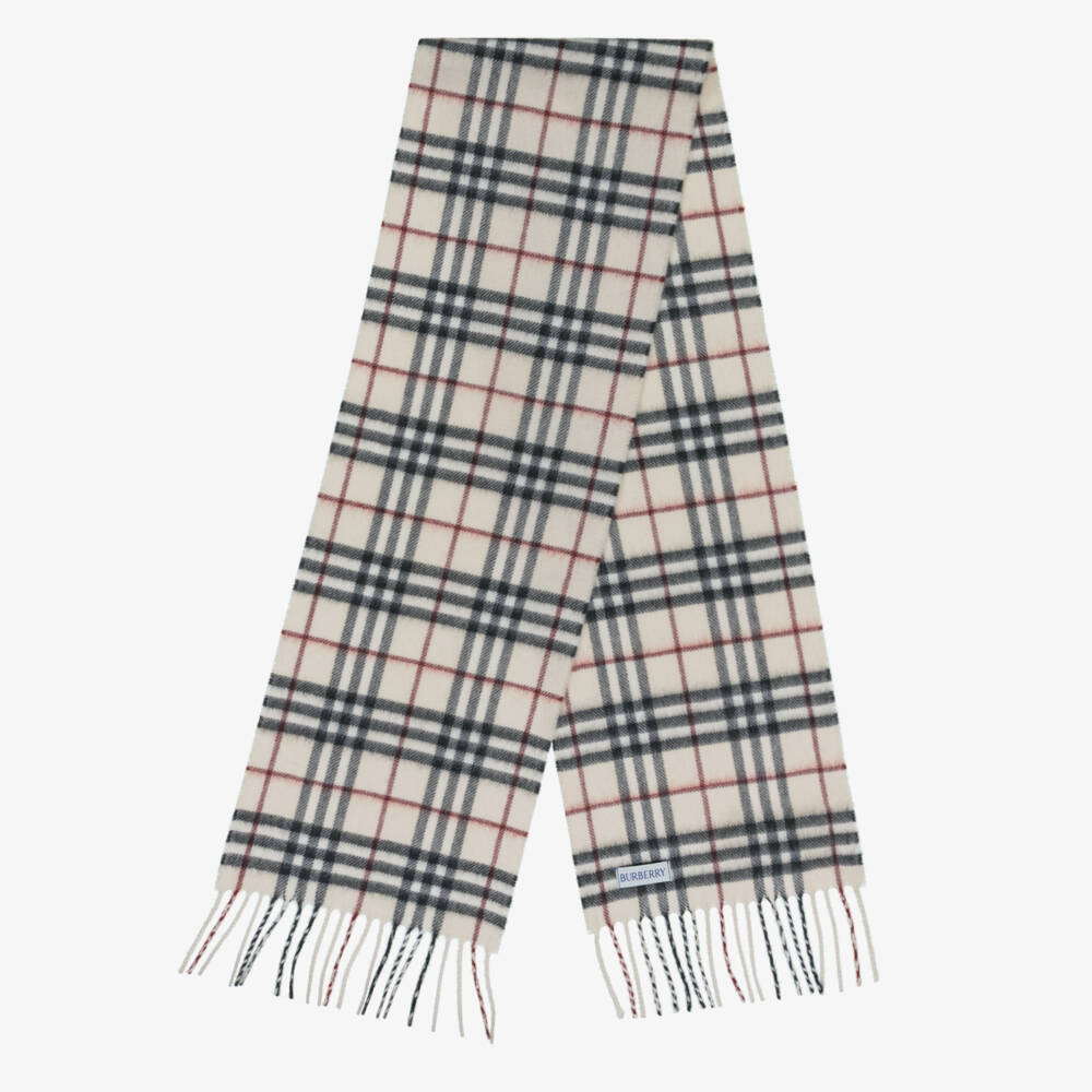Burberry-Light Beige Check Pure Cashmere Scarf (127cm) | Childrensalon Outlet
