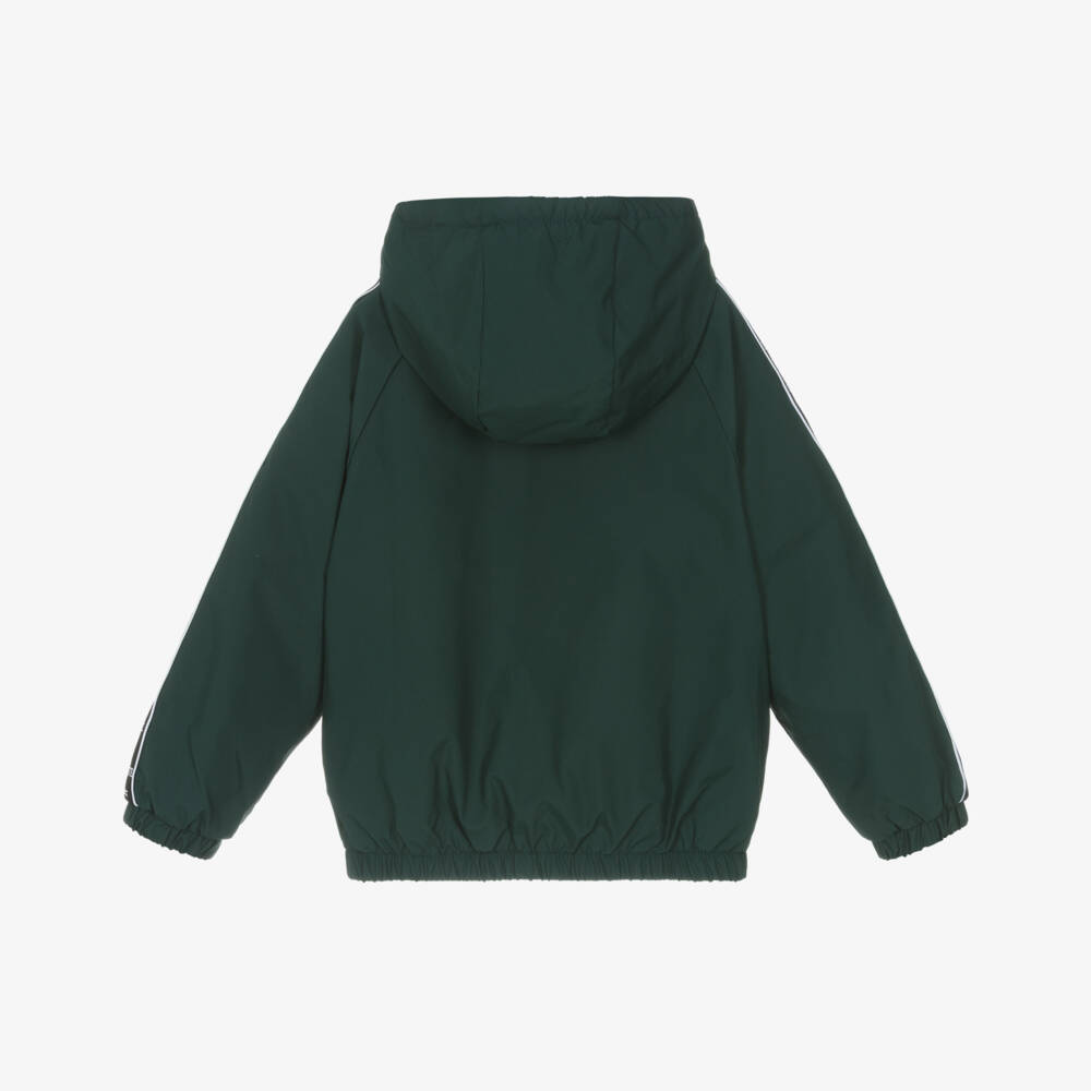 Lacoste-Lightweight Green Hooded Jacket with Logo Taping | Childrensalon Outlet