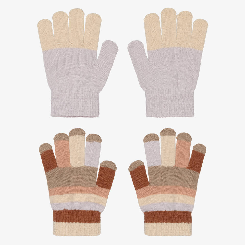 Molo-Lilac Purple & Beige Stripe Knitted Gloves (2 Pack) | Childrensalon Outlet