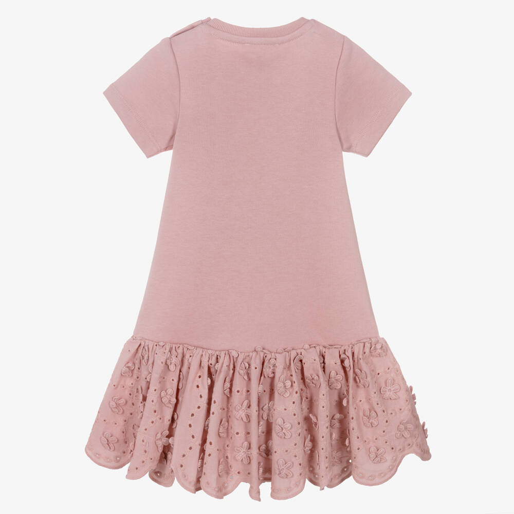 Lili Gaufrette-Baby Girls Pink Jersey Dress with Floral Appliqués | Childrensalon Outlet