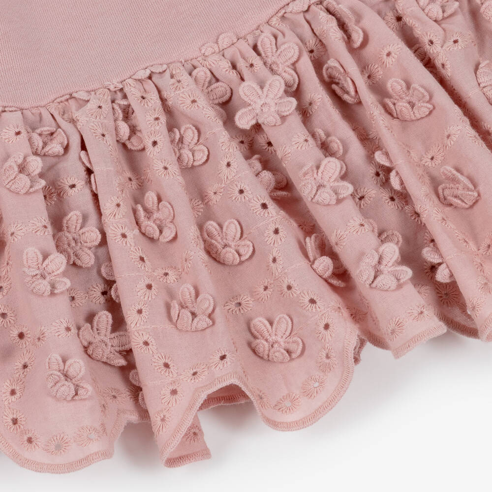 Lili Gaufrette-Baby Girls Pink Jersey Dress with Floral Appliqués | Childrensalon Outlet