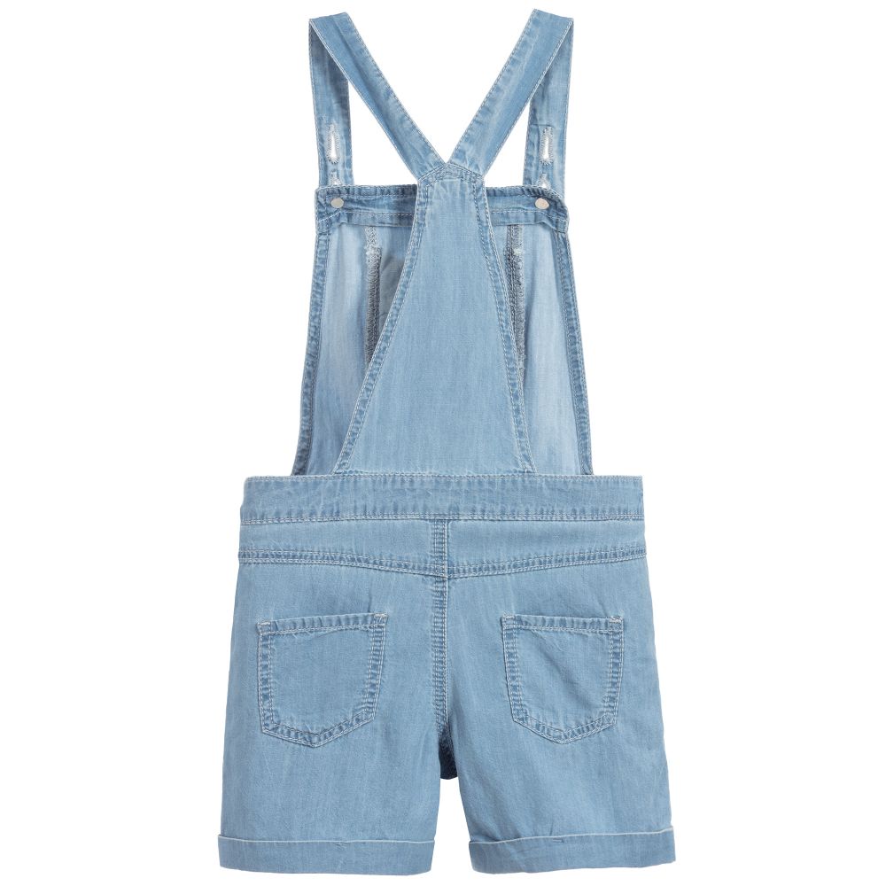Lili Gaufrette-Blue Chambray Dungaree Shorts | Childrensalon Outlet
