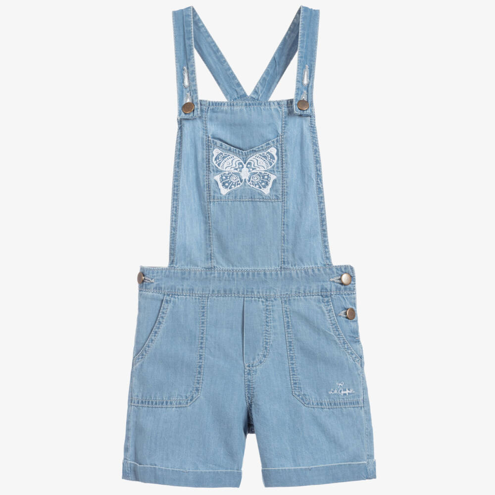Lili Gaufrette-Blue Chambray Dungaree Shorts | Childrensalon Outlet