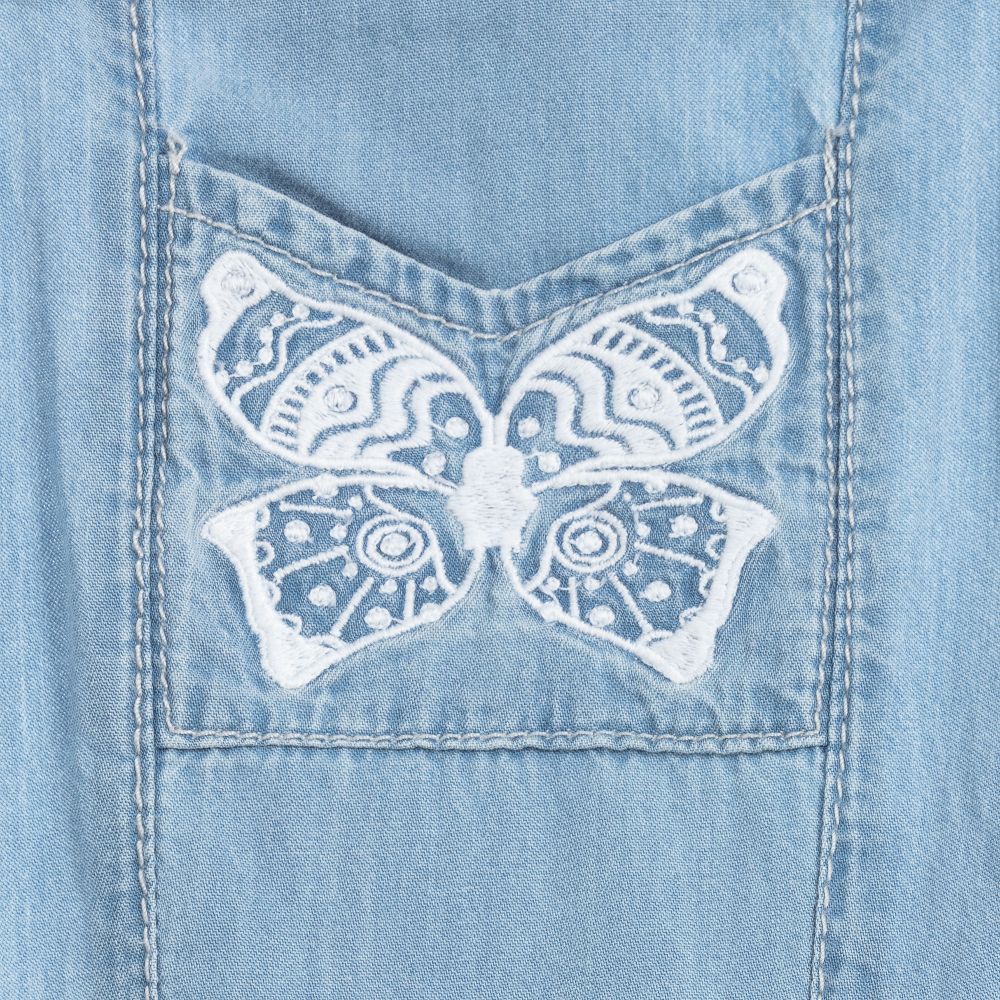 Lili Gaufrette-Blue Chambray Dungaree Shorts | Childrensalon Outlet