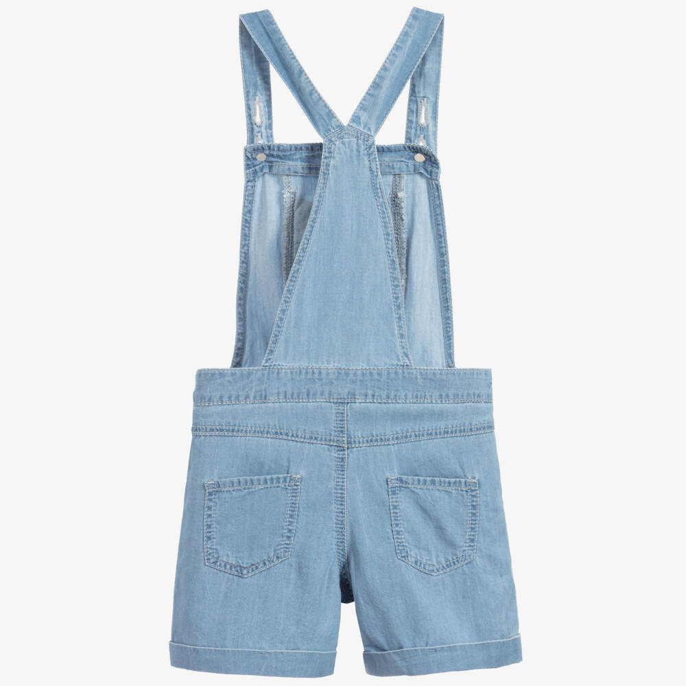 Lili Gaufrette-Blue Chambray Dungaree Shorts | Childrensalon Outlet