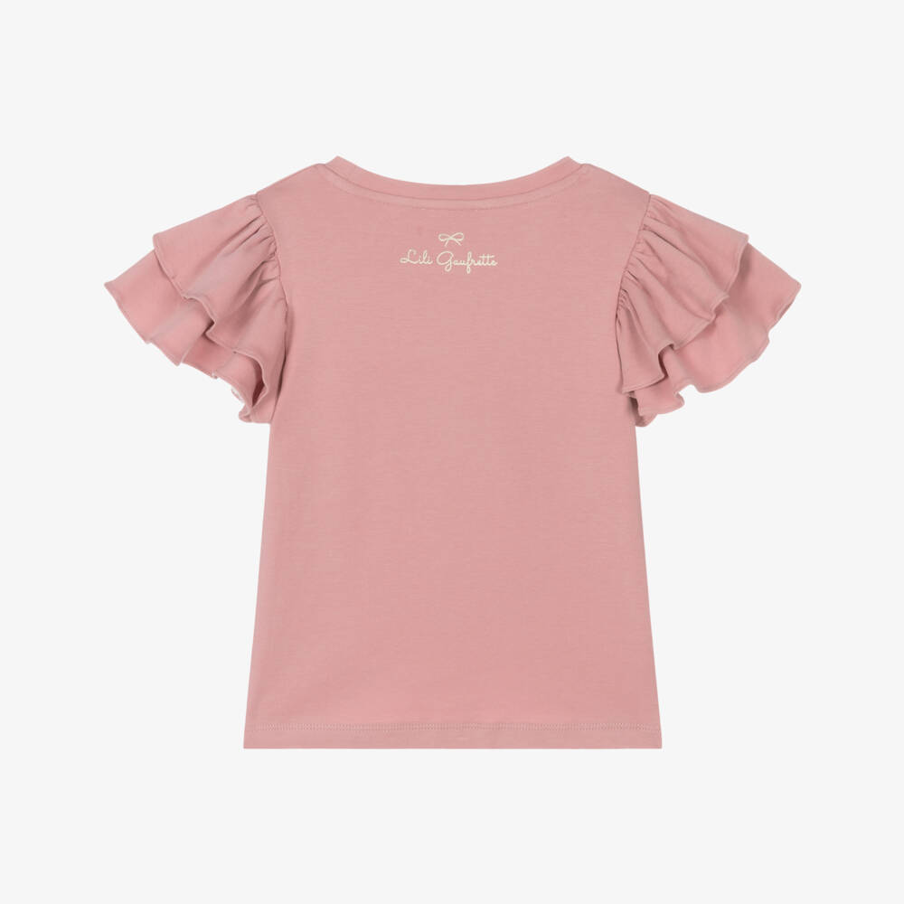 Lili Gaufrette-Girls Ballet Pink Cotton Frill Tee | Childrensalon Outlet