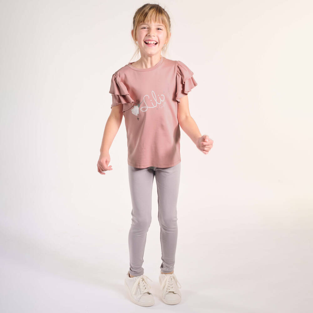 Lili Gaufrette-Girls Ballet Pink Cotton Frill Tee | Childrensalon Outlet