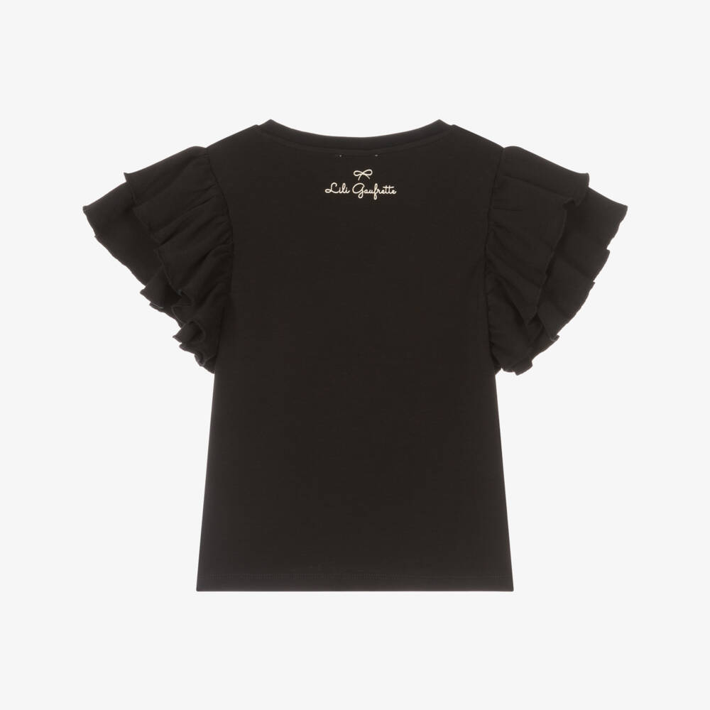 Lili Gaufrette-Girls Black Tee with Pearl Accents | Childrensalon Outlet