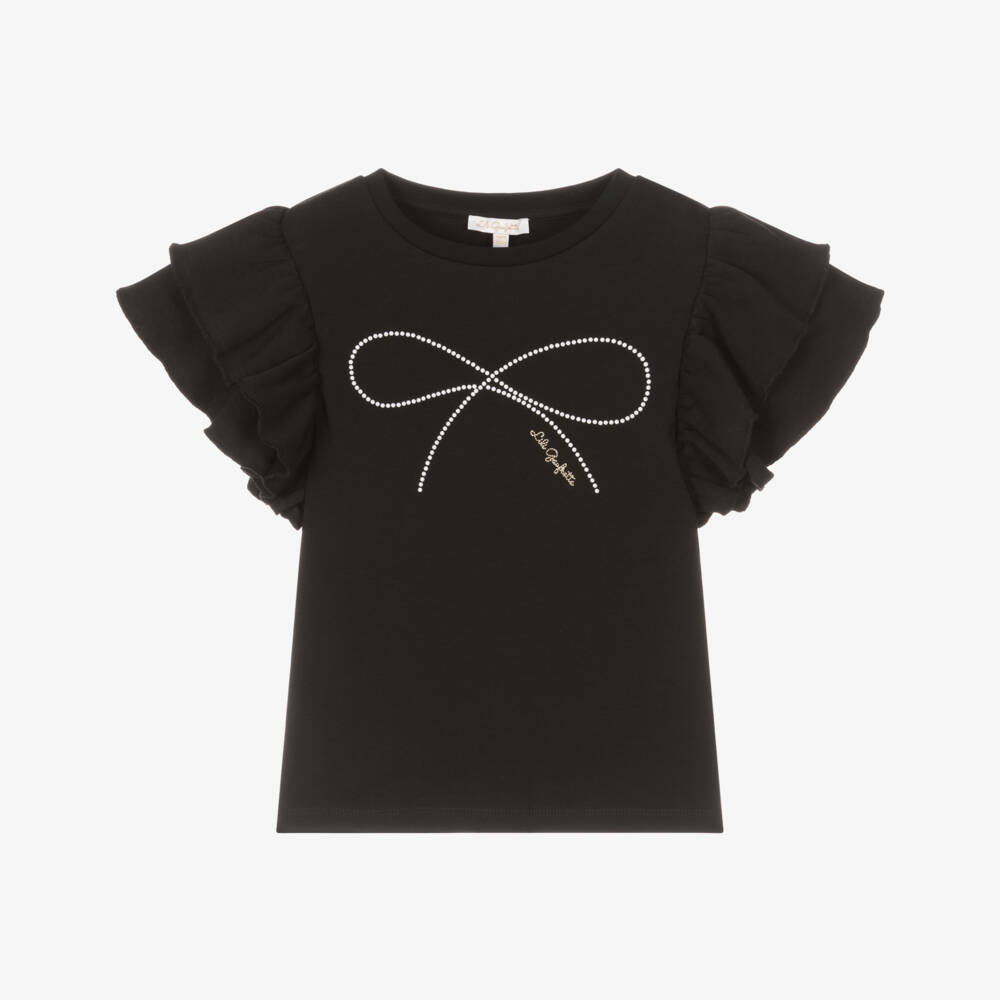 Lili Gaufrette-Girls Black Tee with Pearl Accents | Childrensalon Outlet