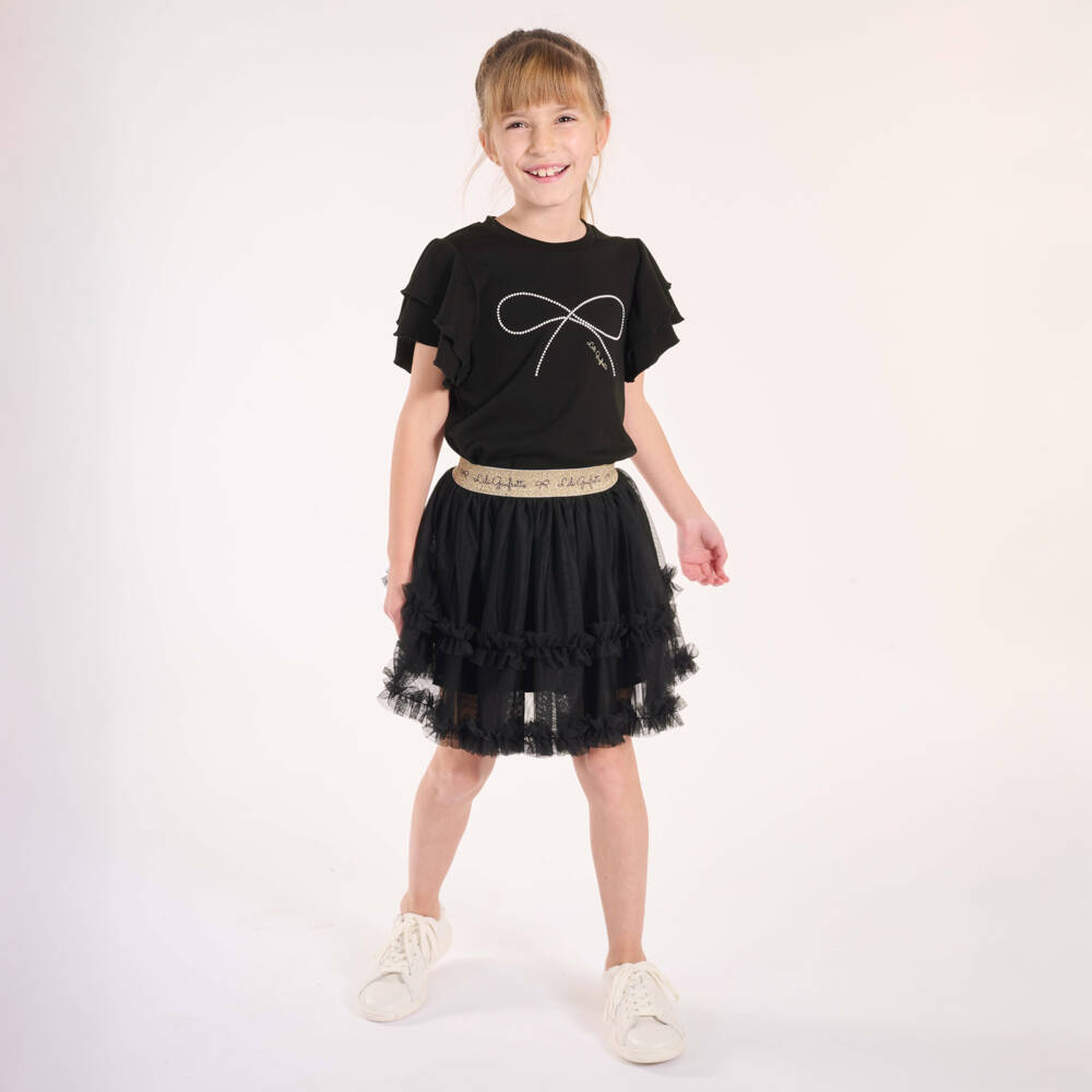 Lili Gaufrette-Girls Black Tee with Pearl Accents | Childrensalon Outlet
