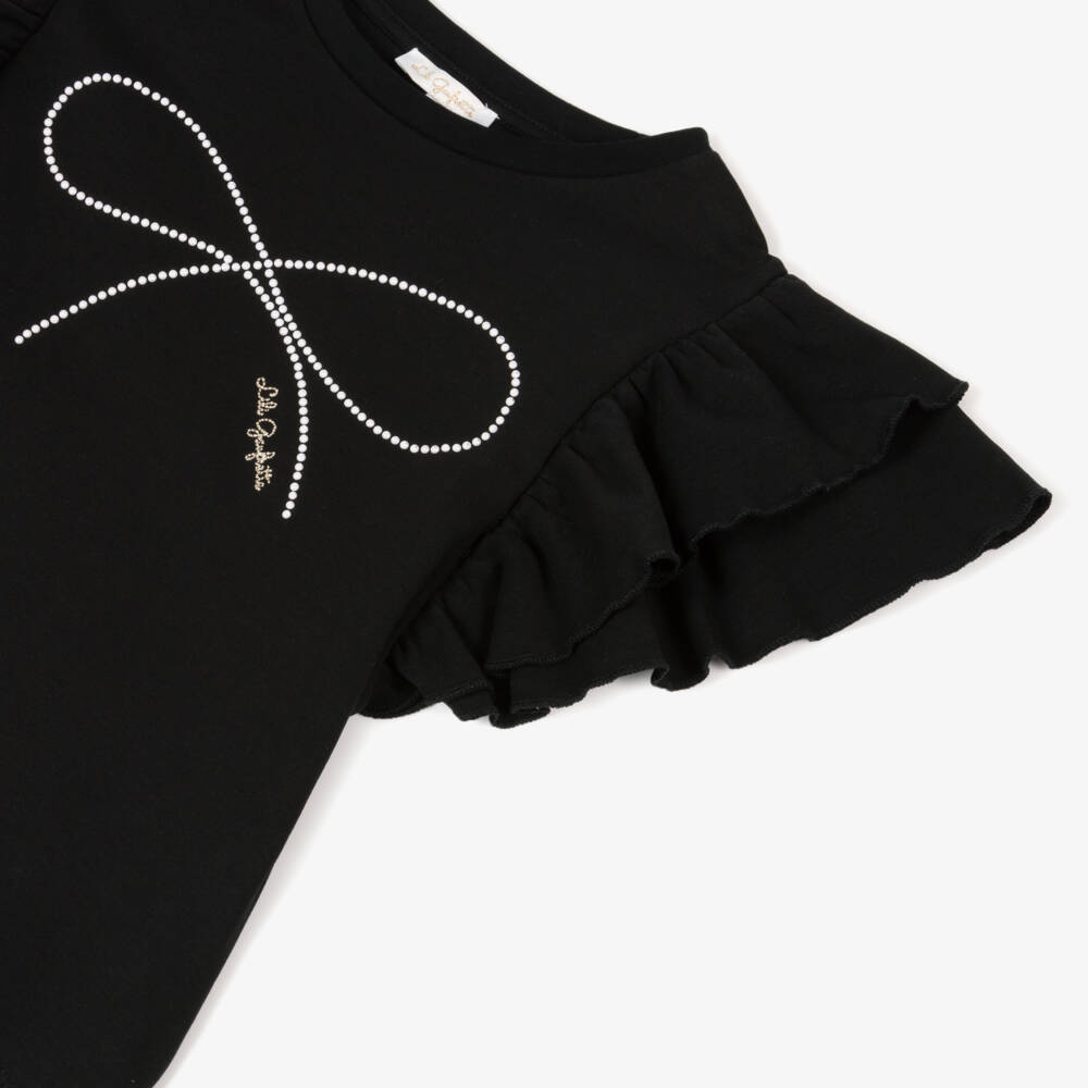 Lili Gaufrette-Girls Black Tee with Pearl Accents | Childrensalon Outlet