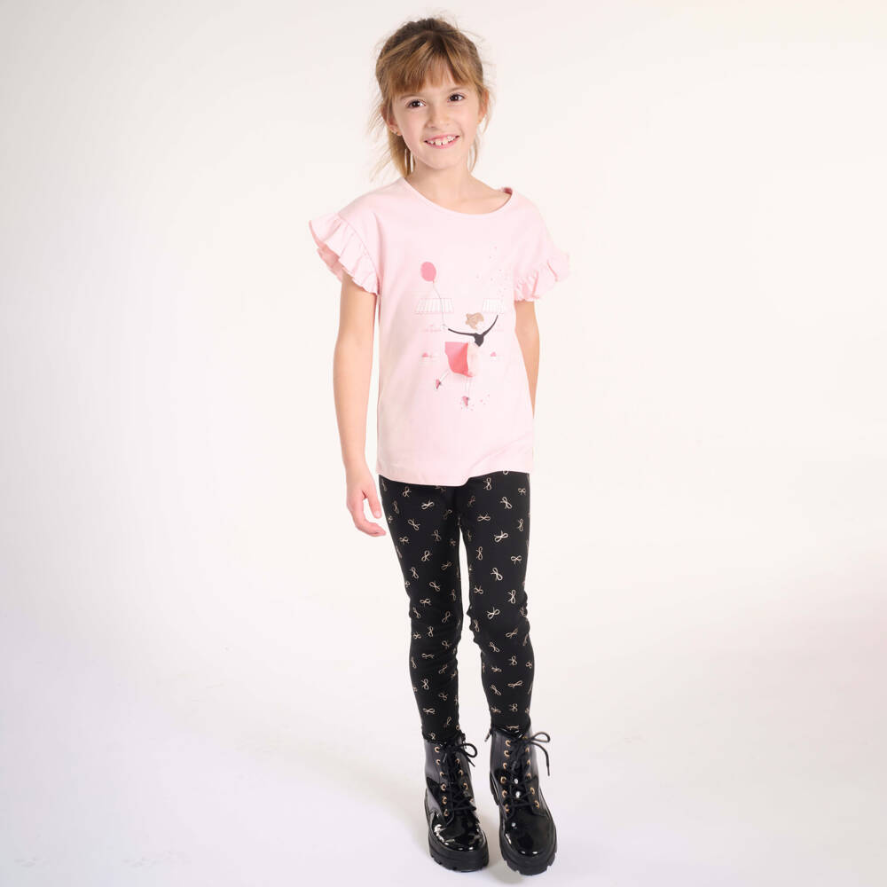 Lili Gaufrette-Girls Charcoal Gold Accent Leggings | Childrensalon Outlet