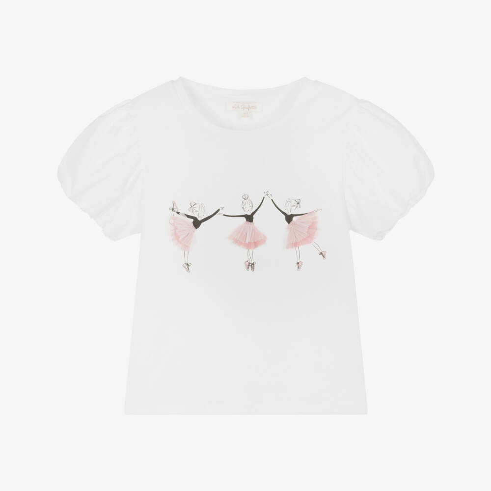 Lili Gaufrette-Girls Cotton White Ballet Tee | Childrensalon Outlet