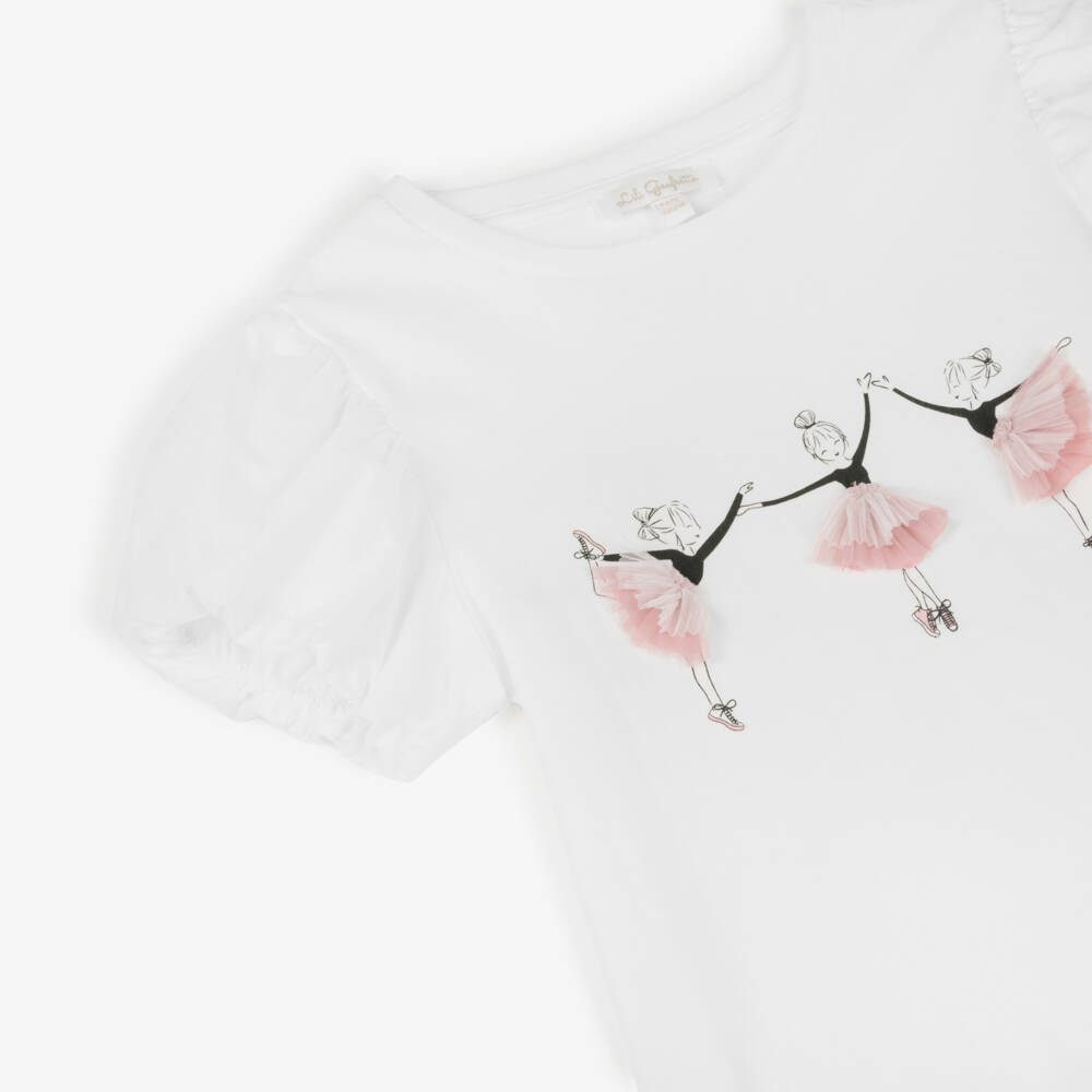 Lili Gaufrette-Girls Cotton White Ballet Tee | Childrensalon Outlet
