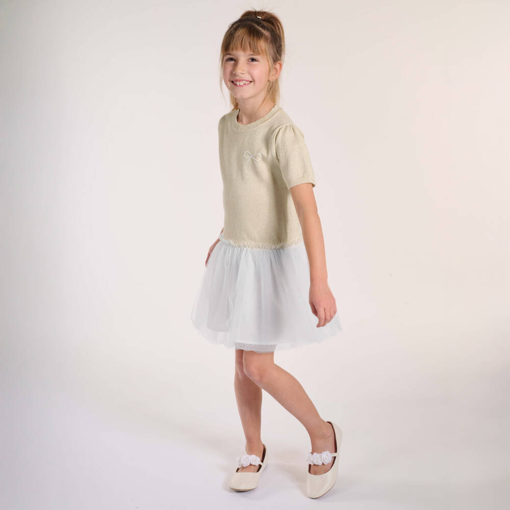 Lili Gaufrette-Girls Gleaming Gold & Tulle Dress | Childrensalon Outlet