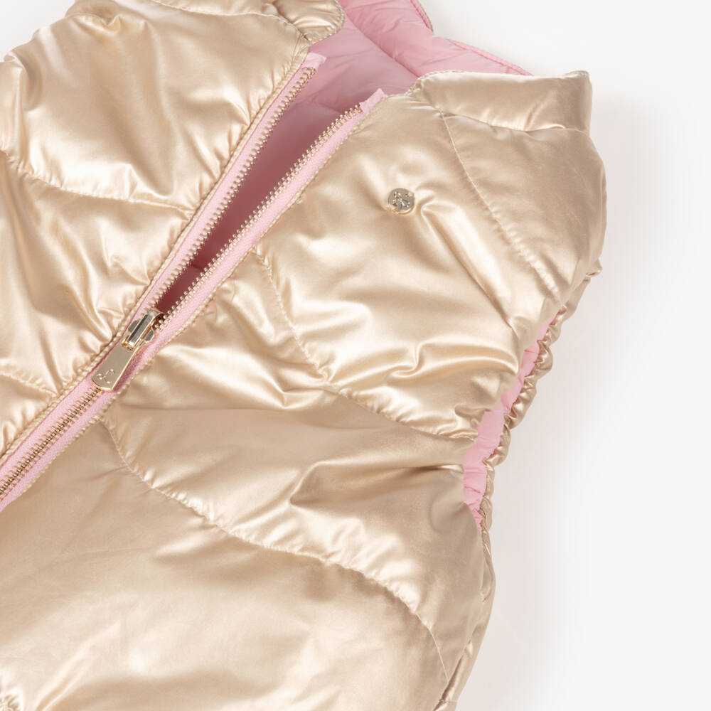 Lili Gaufrette-Girls Gold & Pink Silky Reversible Vest | Childrensalon Outlet