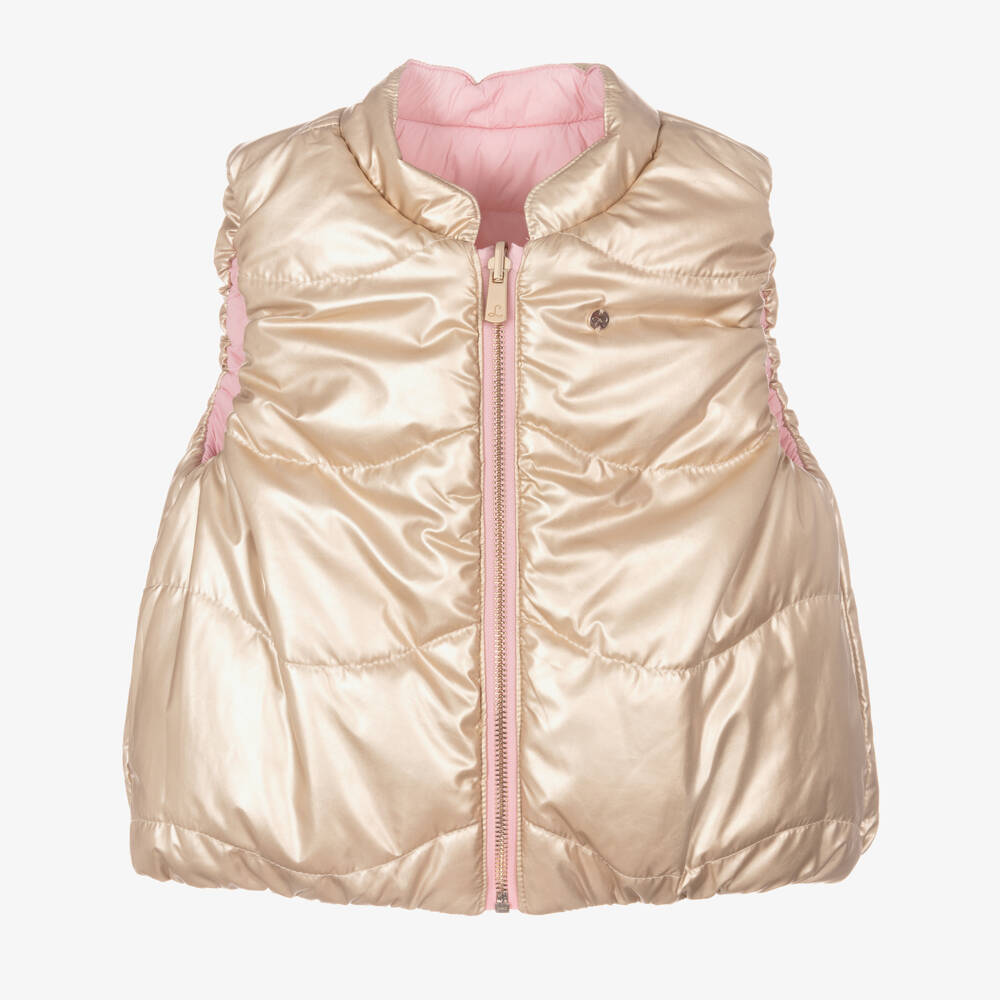 Lili Gaufrette-Girls Gold & Pink Silky Reversible Vest | Childrensalon Outlet