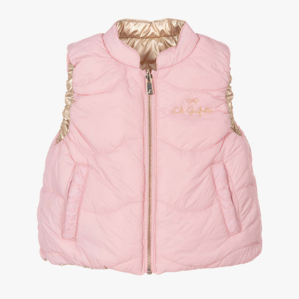 Lili Gaufrette-Girls Gold & Pink Silky Reversible Vest | Childrensalon Outlet