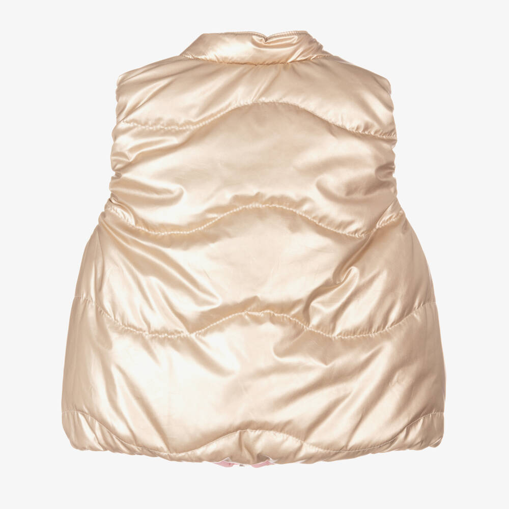 Lili Gaufrette-Girls Gold & Pink Silky Reversible Vest | Childrensalon Outlet