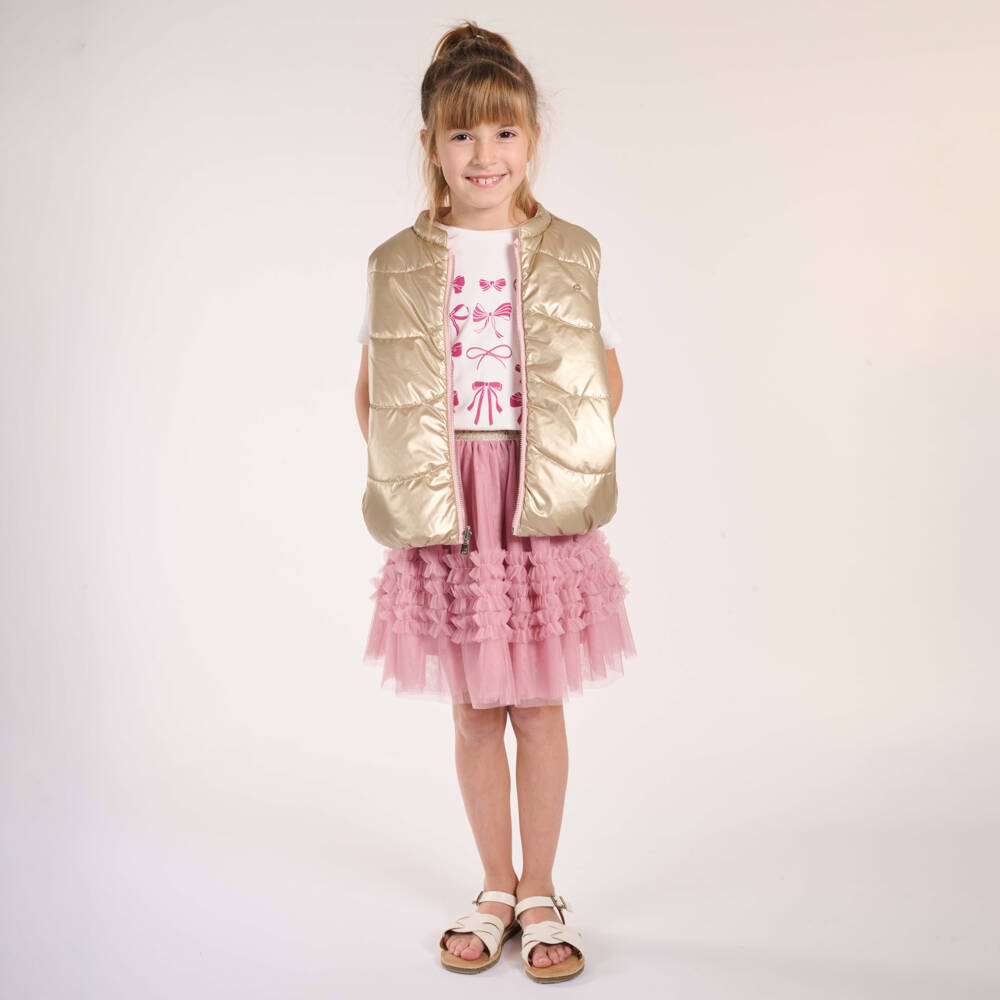 Lili Gaufrette-Girls Gold & Pink Silky Reversible Vest | Childrensalon Outlet