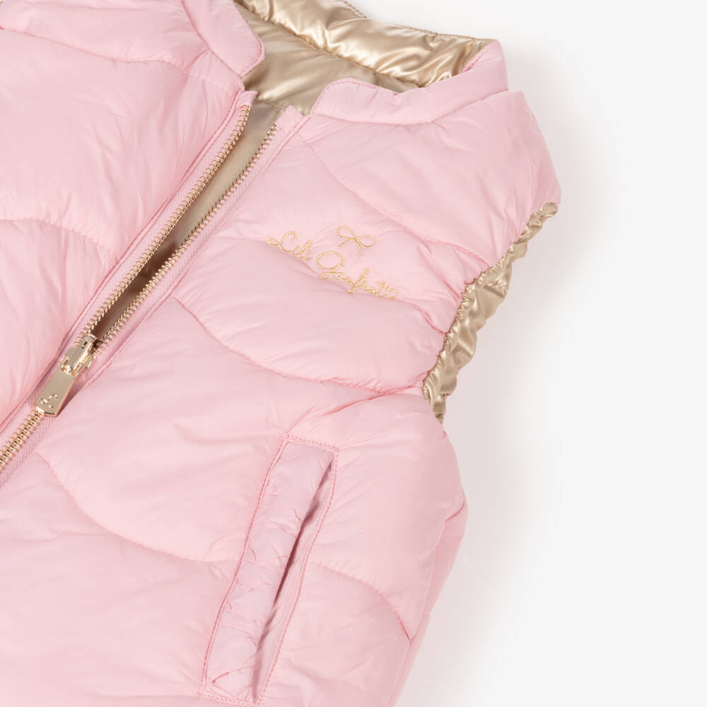 Lili Gaufrette-Girls Gold & Pink Silky Reversible Vest | Childrensalon Outlet