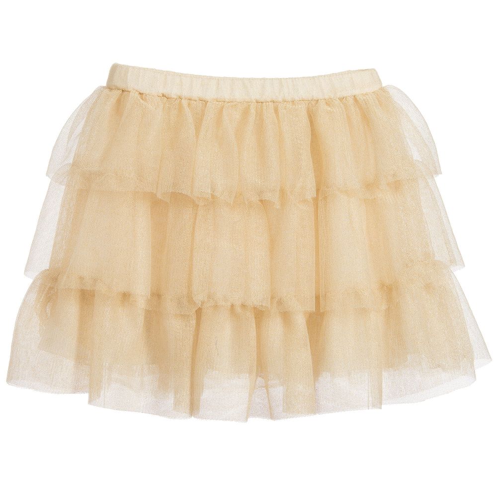 Lili Gaufrette - Girls Gold Tulle Ruffle Skirt  | Childrensalon