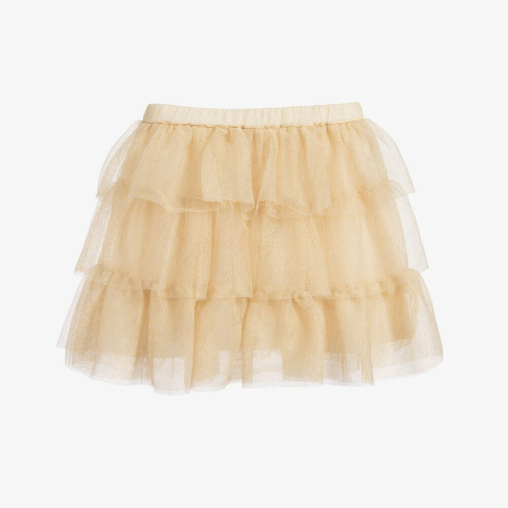 Lili Gaufrette-Girls Gold Tulle Ruffle Skirt | Childrensalon Outlet