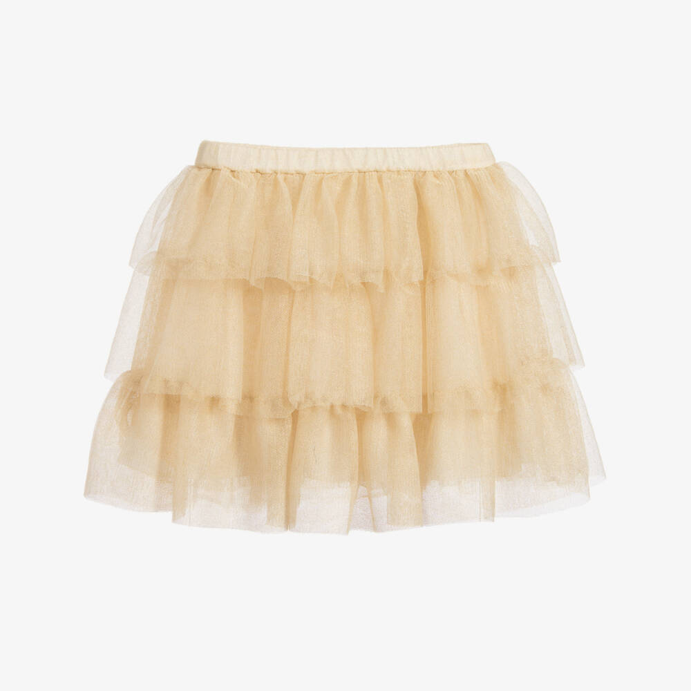 Lili Gaufrette-Girls Gold Tulle Ruffle Skirt  | Childrensalon Outlet