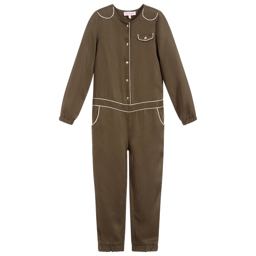 Lili Gaufrette - Girls Green Lyocell Jumpsuit | Childrensalon