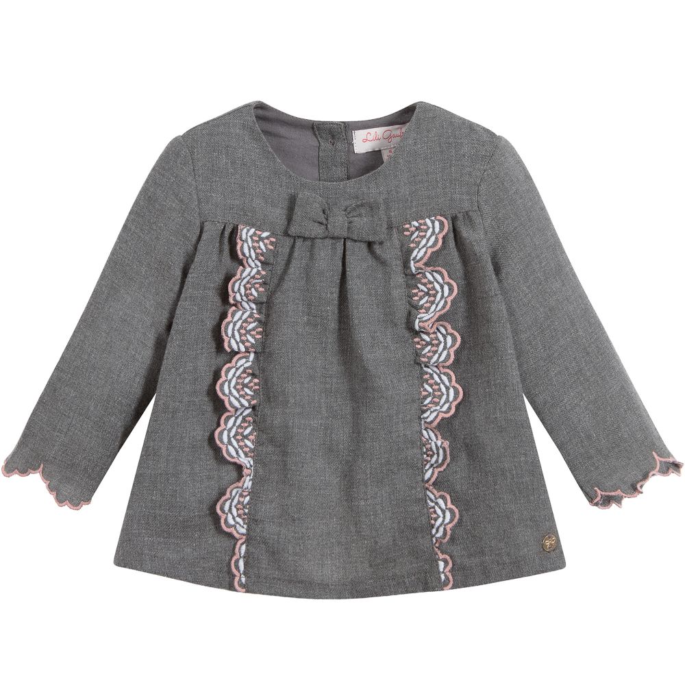 Lili Gaufrette-Girls Grey Cotton Blouse | Childrensalon Outlet