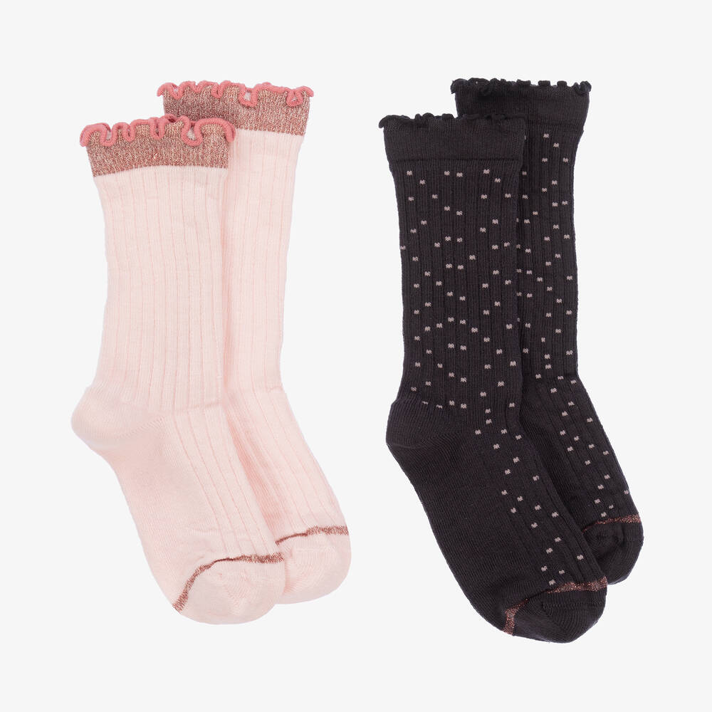 Lili Gaufrette - Серые и розовые носки из хлопка (2пары) | Childrensalon