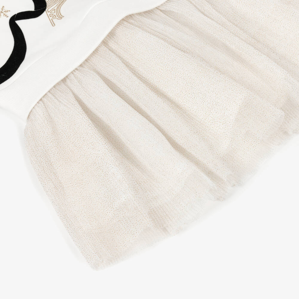 Lili Gaufrette-Girls Ivory Jersey & Pleated Tulle Sweatshirt Dress | Childrensalon Outlet