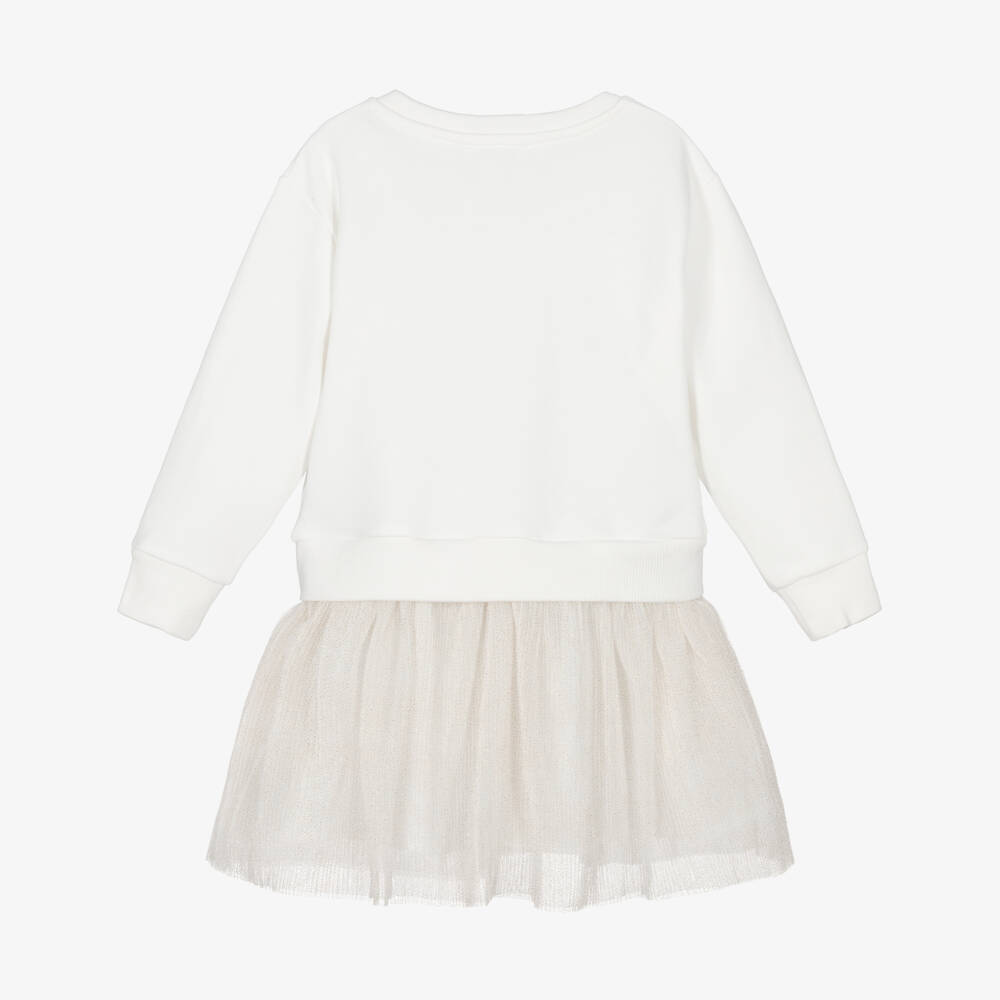 Lili Gaufrette-Girls Ivory Jersey & Pleated Tulle Sweatshirt Dress | Childrensalon Outlet
