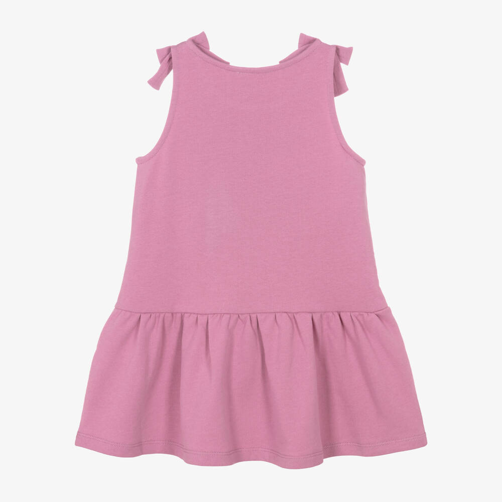 Lili Gaufrette-Girls Lilac Pink Organic Cotton Dress with Floral Appliqués | Childrensalon Outlet