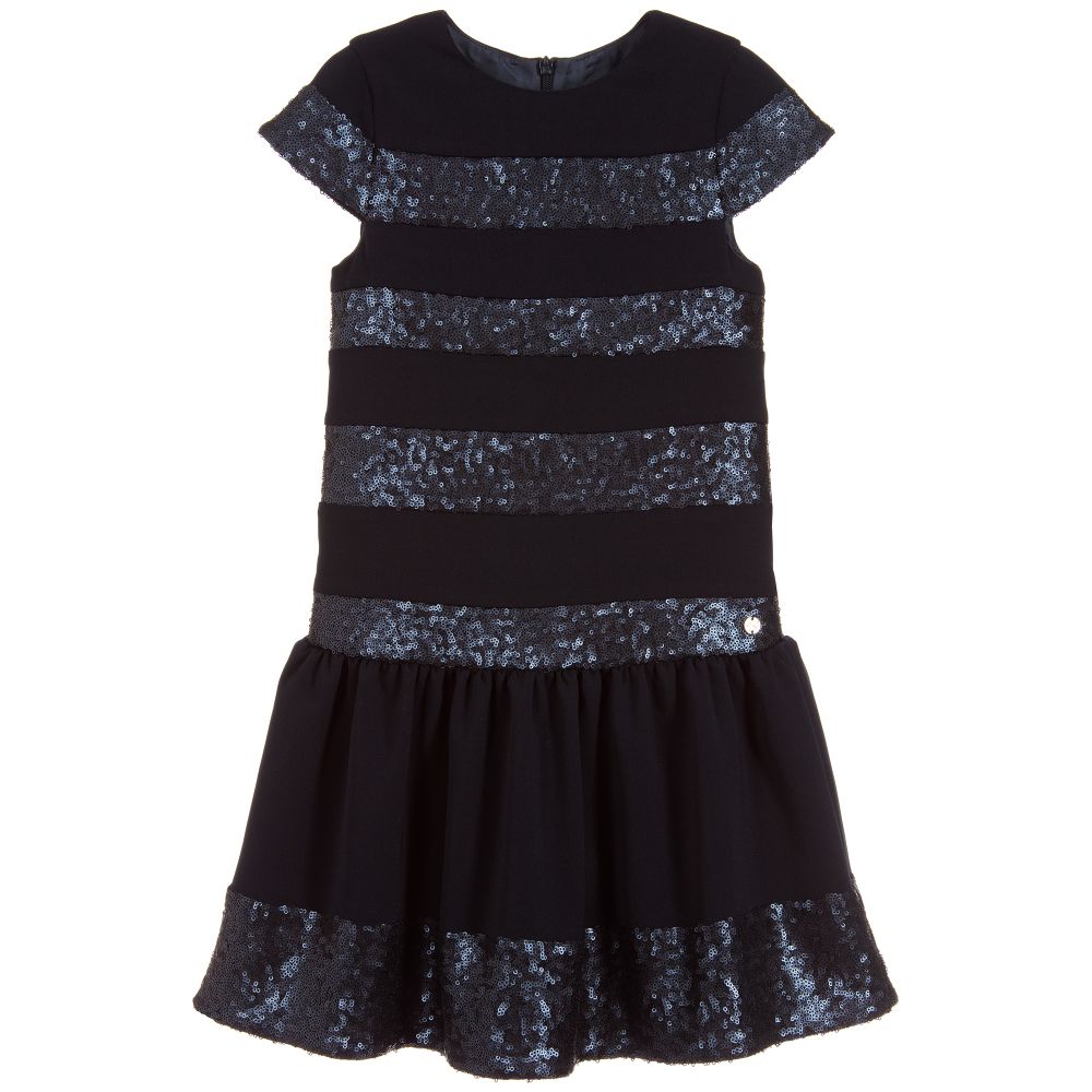 Lili Gaufrette - Girls Navy Blue Crêpe Dress | Childrensalon