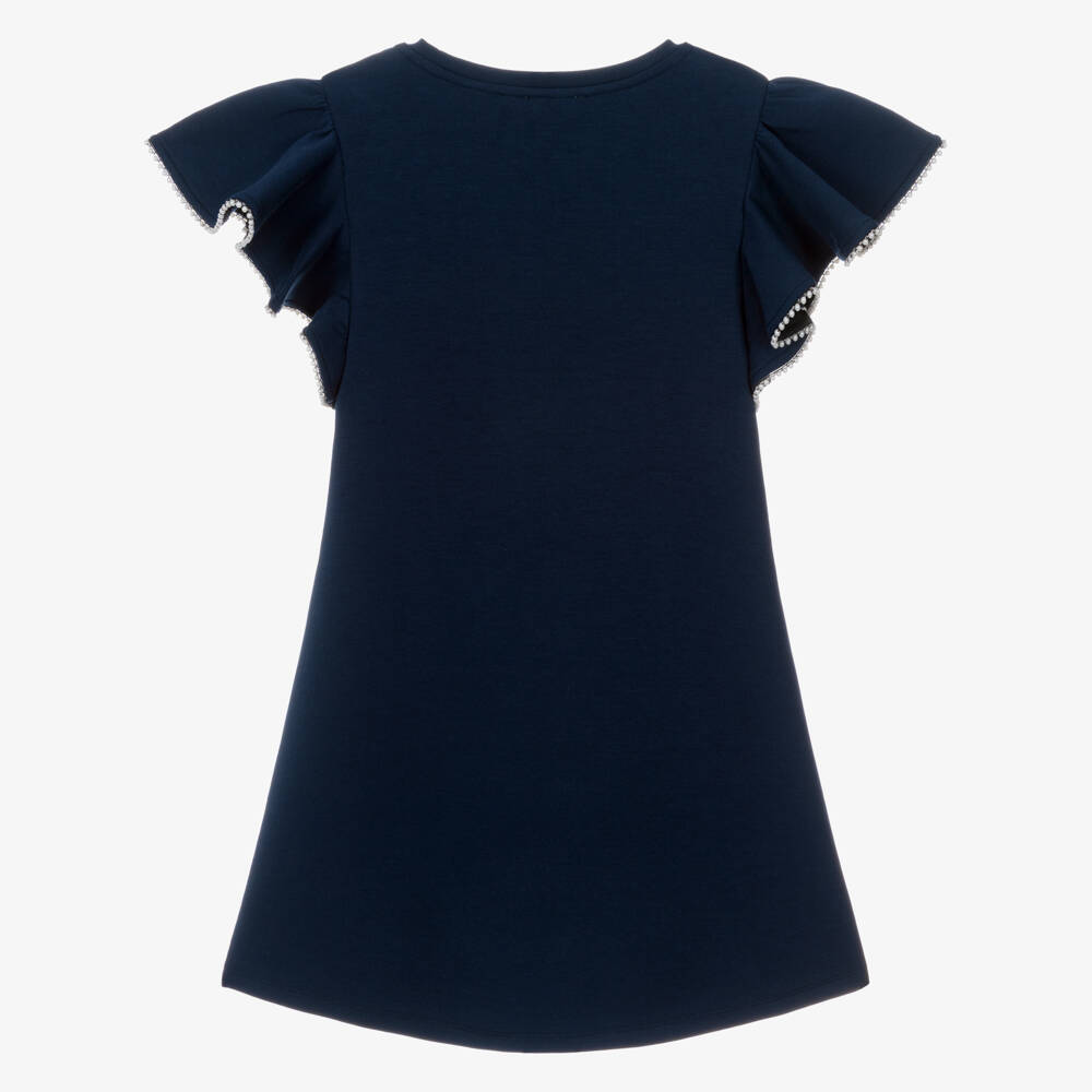 Lili Gaufrette-Girls Navy Blue Jersey Dress with Parisian Scene | Childrensalon Outlet