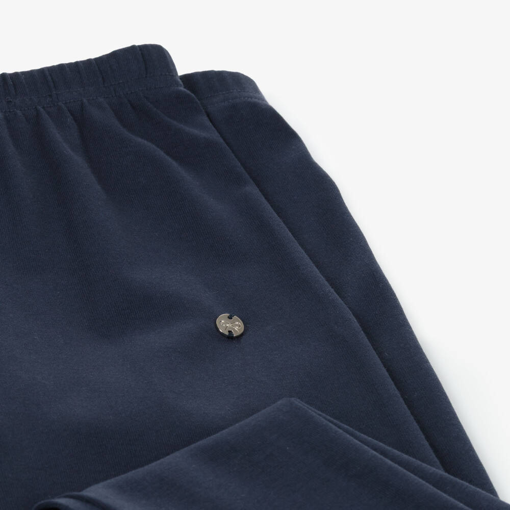 Lili Gaufrette-Girls Navy Blue Jersey Leggings with Ankle Bows | Childrensalon Outlet