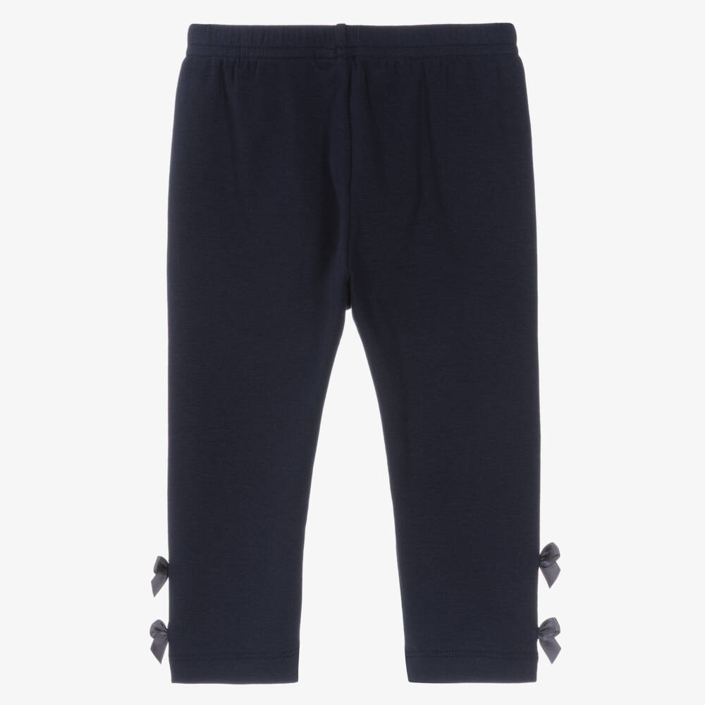 Lili Gaufrette-Girls Navy Blue Jersey Leggings with Ribbon Bows | Childrensalon Outlet