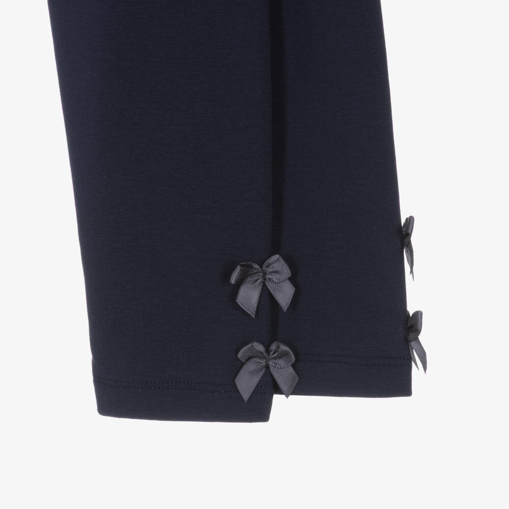 Lili Gaufrette-Girls Navy Blue Jersey Leggings with Ribbon Bows | Childrensalon Outlet