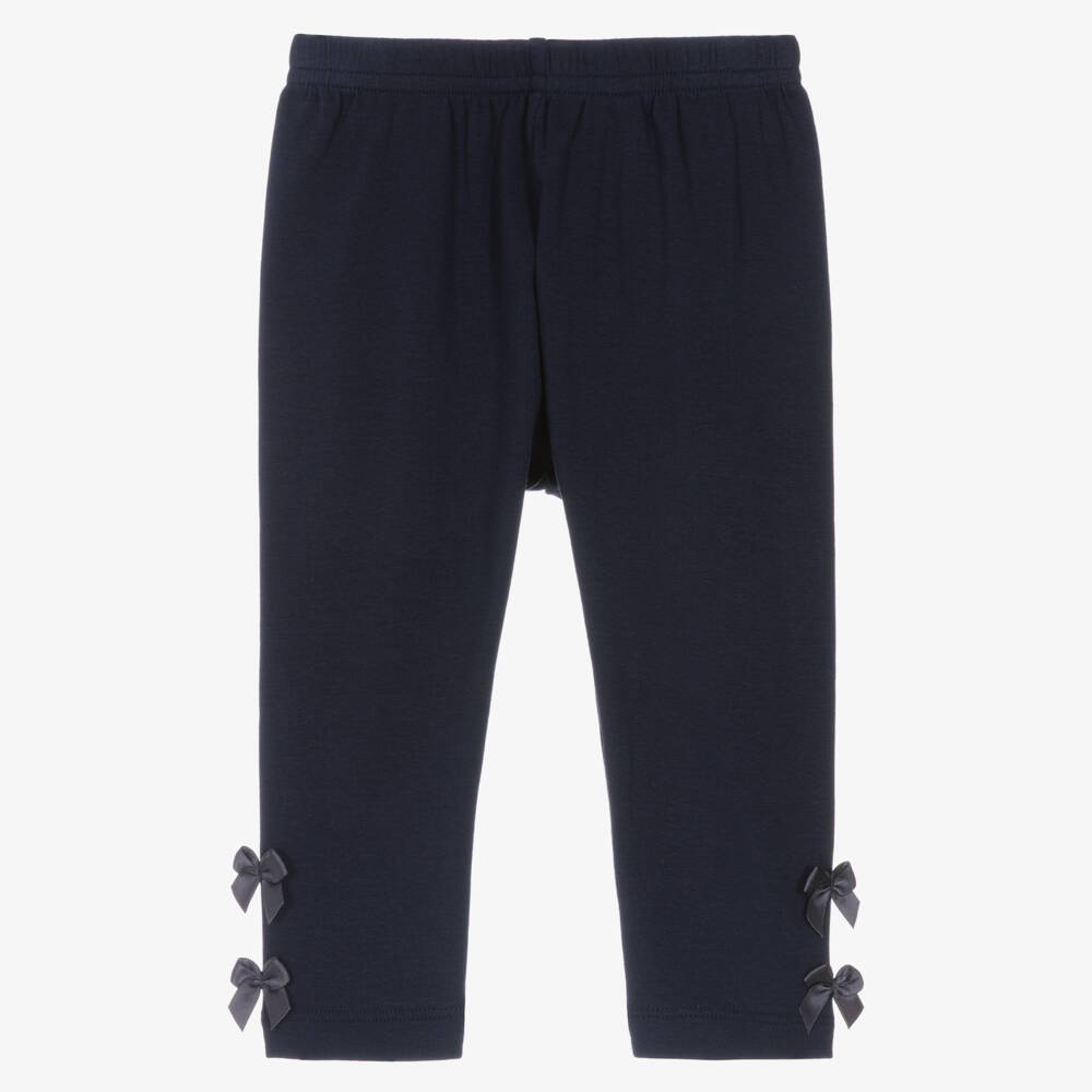 Lili Gaufrette-Girls Navy Blue Jersey Leggings with Ribbon Bows | Childrensalon Outlet