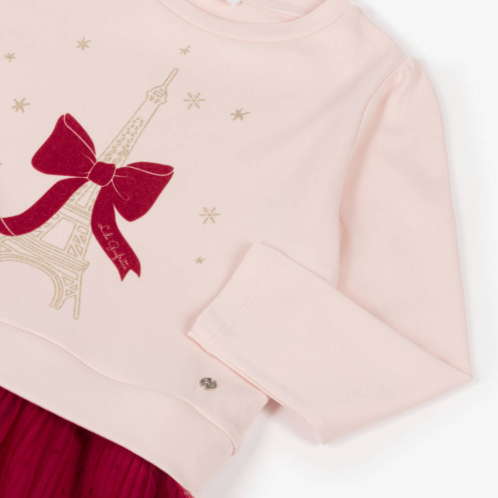 Lili Gaufrette-Girls Pale Pink & Red Cotton & Tulle Eiffel Tower Dress | Childrensalon Outlet