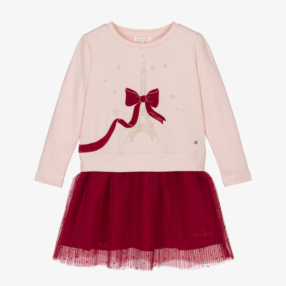 Lili Gaufrette-Girls Pale Pink & Red Cotton & Tulle Eiffel Tower Dress | Childrensalon Outlet