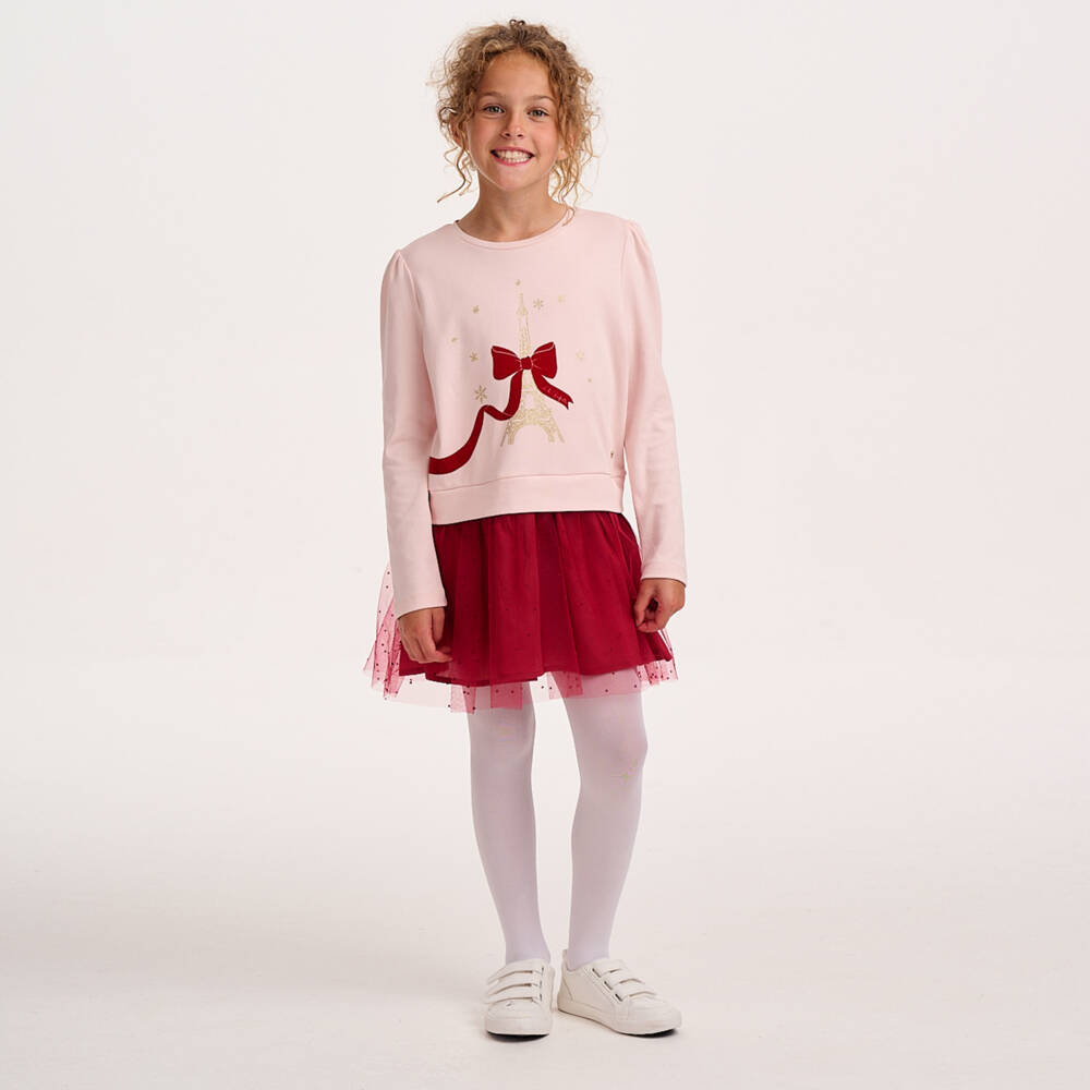 Lili Gaufrette-Girls Pale Pink & Red Cotton & Tulle Eiffel Tower Dress | Childrensalon Outlet