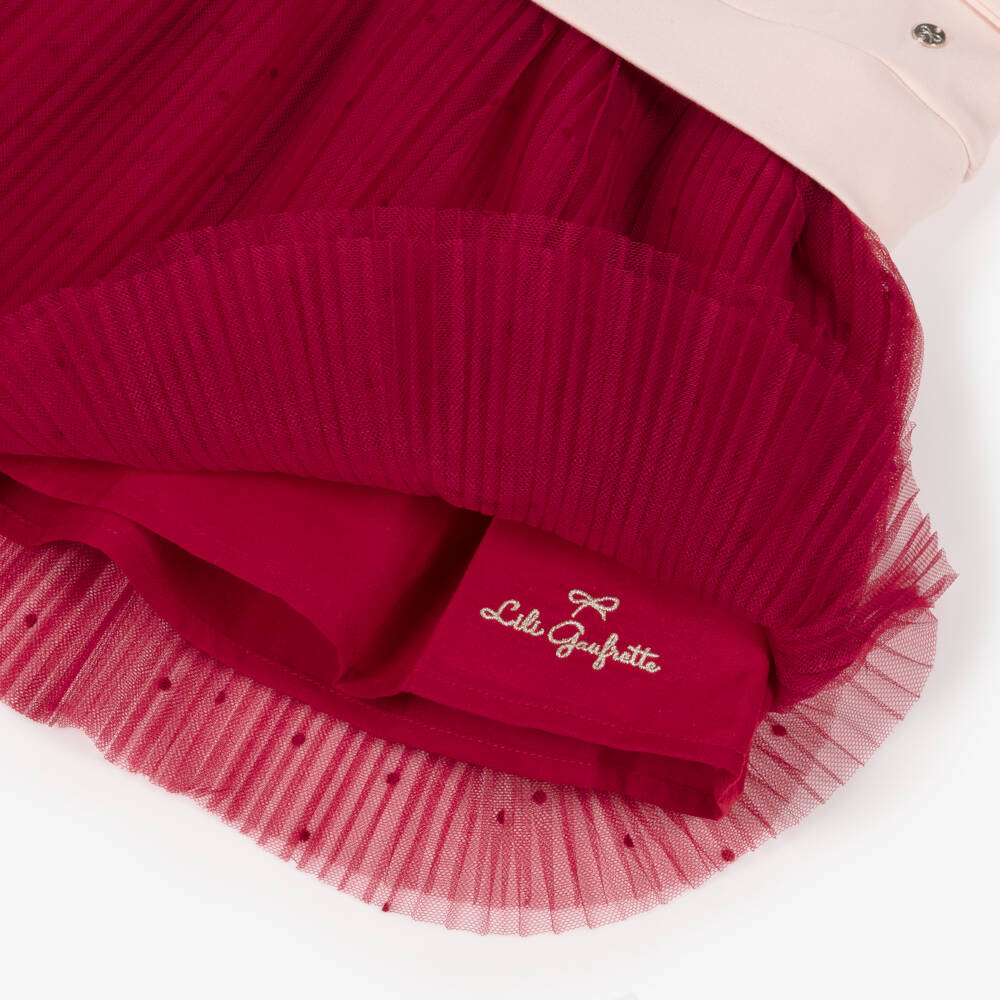 Lili Gaufrette-Girls Pale Pink & Red Cotton & Tulle Eiffel Tower Dress | Childrensalon Outlet