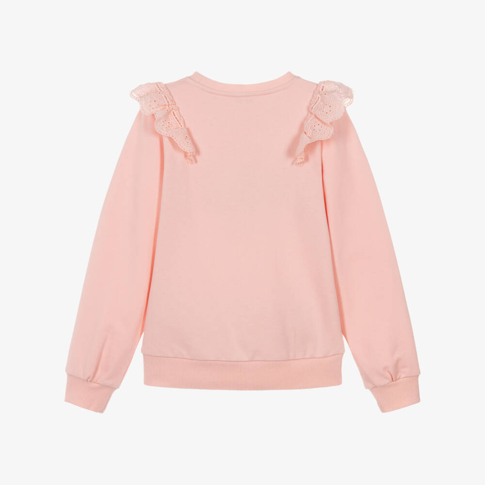 Lili Gaufrette-Girls Peach-Pink Sweatshirt with Parisienne Picnic Graphic | Childrensalon Outlet